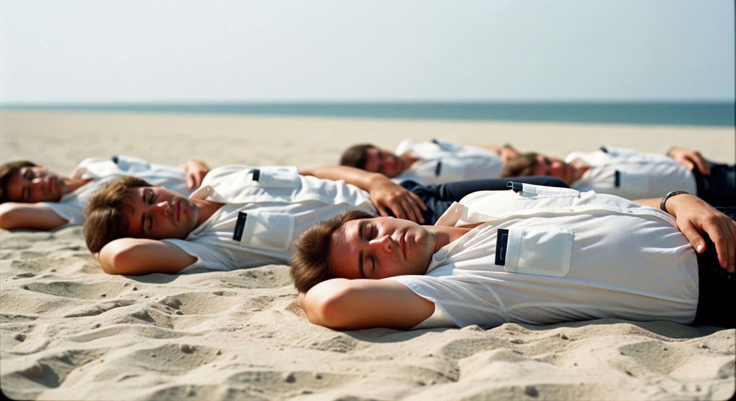 Lazy programmers sleeping on a sandy beach.